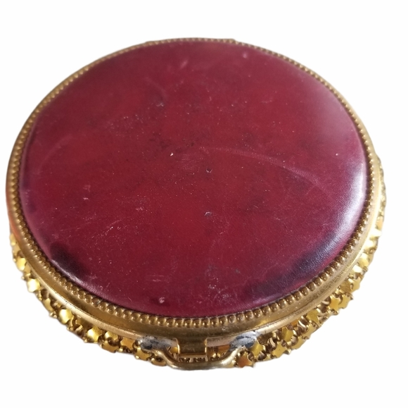 Vintage Antique Art Deco 1920s Leather Gold Tone Metal Mesh Mirrored Compact - Picture 13 of 13